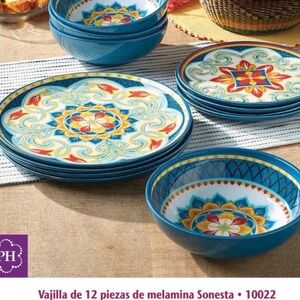 Princess House Turquoise and Multicolor Melamine Dinnerware Set